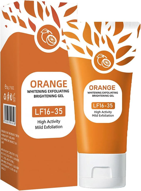 Viral orange exfoliating gel from fusiongadgetspk shown in a clear container, highlighting its bright orange color and smooth texture.